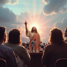 the second coming of jesus at a press conference in 1 9 8 2 hyperdetailed