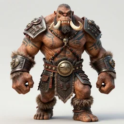 realistic vintage photograph of a warrior ogre chieftain, tall, muscular, hulk like physique, sharp fangs and tusks, big arms, big hands, big feet, armored, tribal paint, highly detailed