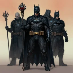 full character potrait of genetic combination between dark souls & bloodborne & batman, holding a ceremonial staff, wearing a cloak, zdzislaw beksinski, lewis jones, dariusz zawadzki, wayne barlow, warhammer fantasy, cold hue's, warm tone gradient background, concept art, 4 k, ultra - high - definition