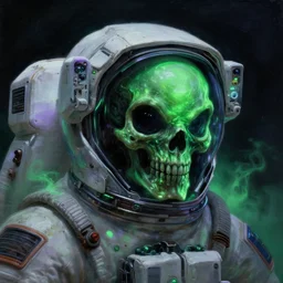 ( ( ( ( a close - up view portrait of a lone astronaut ) ) ) ), brutalist dock halls with green alien fog, close - up view, detailed textures. glowing green purple fog, dark black background. murder poison skull face, highly detailed fantasy science fiction painting ( ( ( ( ( ( ( ( ( ( ( ( ( ( ( ( ( ( ( ( ( by