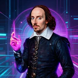 shakespeare, hamlet, epic, professional digital art, trending on art station, cyberwave, synthwave, neon