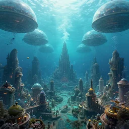 a beautiful digital illustration of a sprawling underwater city under a series of domes by Bob Eggleton and beeple | cinematic | unreal engine | octane | photorealistic | horizontal symmetry