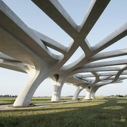 futuristic branching and webbed and vaulted concrete structure stretching out across the countryside, beautiful dynamic lighting, cinematic, wide angle establishing shot, extremely high detail, photo realistic, cinematic lighting, post processed, concept art, artstation, matte painting, style by eddie mendoza, raphael lacoste, alex ross, volumetric lighting, light rays, photorealistic, ultrarealistic, moody, coronarender, 8k
