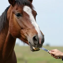 horse eating with fork and knife, photorealistic, high detail