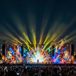 the main stage at electric daisy carnival in the year 2 0 4 0, volumetric lighting, dynamic lighting, cinematic