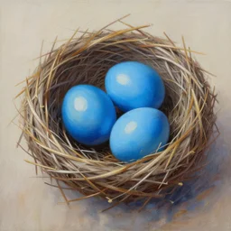 painting of blue eggs in bird nest