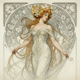 beautiful sexy ethereal queen portrait, thereal queen portrait, art nouveau, fantasy, intricate flower designs, elegant, highly detailed, artwork by Sergey Kolesov, detailed, dynamic, cinematic composition, drawing blueprint