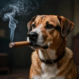 a dog wearing smoking a cigar, dramatic lighting, cinematic, establishing shot, extremly high detail, photorealistic, cinematic lighting, concept art, artstation, style by greg rutkowsky