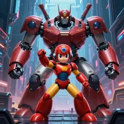photorealistic megaman fighting giant robots in cyberpunk future, artstation, unreal engine, deviantart, concept art