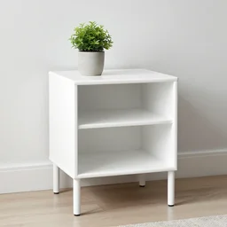 white zen clean modern minimalist bedside - table with plant