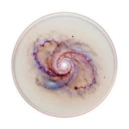 the helix nebula growing inside an agar plate, white background