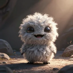 fluffy cute alien creature, grinning