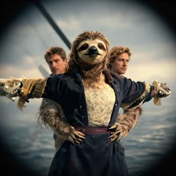 screenshot of the movie Titanic with sloths , Greg Rutkowski, Darek Zabrocki, Karlkka, Jayison Devadas, Phuoc Quan, trending on Artstation, 8K, ultra wide angle, pincushion lens effect