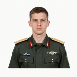 id photo of a space officer in military outfit, art by tomasz alen kopera