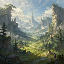 a fantasy landscape, digital art, highly detailed, trending on artstation, Greg Rutkowski, Andreas Rocha, Darek Zabrocki, Sylvain Sarrailh, Dan Mumford, Peter Mohrbacher, Thomas Kinkade