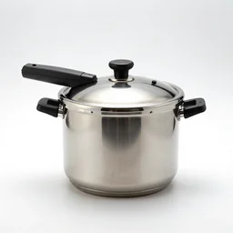 pressure cooker, commercial catalog photo, isolated on a pure white background, centered, entire object in frame, sharp focus, soft studio lighting