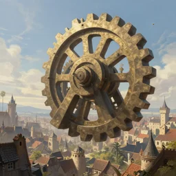 giant cog floating in the sky medieval city standing on a giant cog gear mechanism buildings vista artstation illustration sharp focus sunlit vista painted by ruan jia raymond swanland lawrence alma tadema zdzislaw beksinski norman rockwell tom lovell alex malveda greg staples