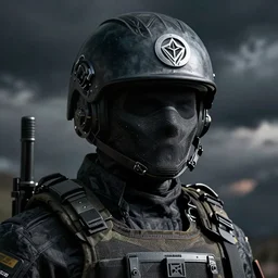 spec - ops head, umbrella corporation logo on forehead, special forces, dark design, artstation, concept art, realistic, intricate details