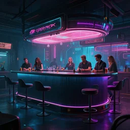 photo environement cyberpunk bar : 4, 4 k rtx hdr volume light concept studio matte painting environement digital illustration style cyberpunk 2 0 7 7 artstation artur tarnowski, mihai muscan, marcin tomalak, marta leydy, marcin stepien, charlotte hughes, zuzanna dabrowa neon bioluminiscence