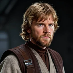 star wars portraif of a man by greg rutkowski, jedi commander luke skywalker, beard, wearing starfighter pilot uniform ot the galactic alliance, he is about 6 0 years old, sharp foccus, artstation hq.