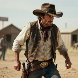 A rough and tumble Outlaw that clearly works out, wild west, hyper realistic, 4k, super detailed, digital art
