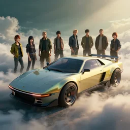 1 9 5 0's classic concept car from cyberpunk 2 0 7 7. art by jesper ejsing, feng zhu, makoto shinkai, lois van baarle, ilya kuvshinov, rossdraws. clouds by rhads. global light 3 d rtx hdr