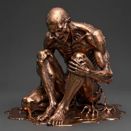 bronze hell, liquid metal, high temperature, agony, pain, sadness, art by greg rutkowski, trending on artstation, highly detailed