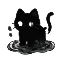 a cute digital art of black ink slime in form of liquid black cat, cartoon sticker, dnd slime illustration