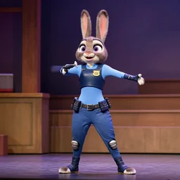 human actress in theater, playing the role of judy hopps but human