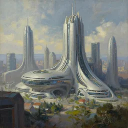 Trending on artstation, a futuristic city of the future, very futuristic, detailed matte painting, oil on canvas