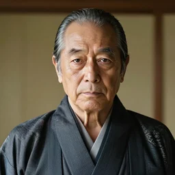 hyperealistic, 4 k portrait of an elderly japanese yakuza member staring into the camera.