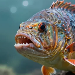 closeup photo of Piranha with teeth - 35mm, bokeh, trending on artstation