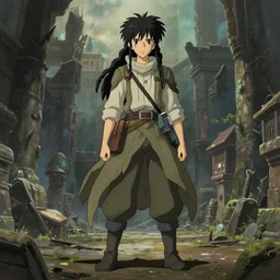 full body and face central portrait character concept art design, anime key visual of an archaeologist adventurer warrior, looking foward, studio lighting delicate features finely detailed perfect art, at an ancient city, gapmoe yandere grimdark, trending on pixiv fanbox, painted by greg rutkowski makoto shinkai takashi takeuchi studio ghibli