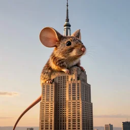 giant mouse on empire state building, photorealist, golden hour, high quality