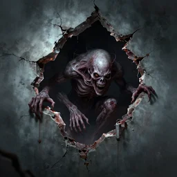 unimaginable horrors creeping out of a rift in a wall, trending on Artstation, 8k, digital art