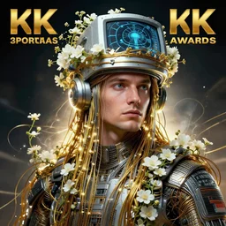 hyperrealist portrait of a 2 0 4 4 space sport engineer, it is decorated with long gold and steel wires and white flowers that fall like vines and wears a huge computer crown. by jeremy mann and alphonse mucha, fantasy art, photo realistic, dynamic lighting, artstation, poster, volumetric lighting, dramatic light, very detailed faces, 8 k, award winning