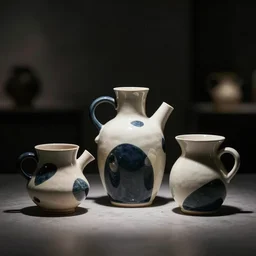 shino ceramics studies with bold innovative organic shapes, background darkness, bokeh, megapixel, moody lighting, cinematic lighting, studio lighting, hard lighting