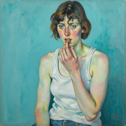 high quality high detail painting by lucian freud and jenny saville, hd, passive aggressive, turquoise