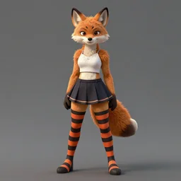 A detailed full body portrait of a anthropomorphic coyote femboy wearing striped stockings and a mini-skirt by WLOP, digital art, 4k