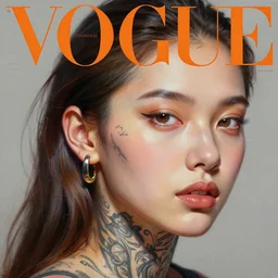3 d, close - up, a young woman face with tattoo, vogue cover style, poster art, high detail, intricate oil painting, multiple exposure, hyperrealism, 3 d, by tooth wu and wlop and beeple and greg rutkowski