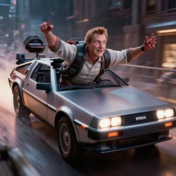 still of delorean from bttf, traveling in time, ultra - realistic and intricate, epic lighting