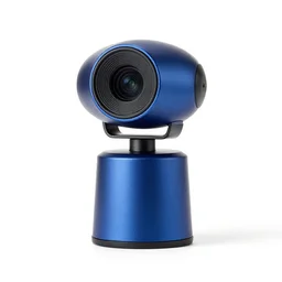 sapphire blue webcam, 8k product photo, isolated on a pure white background, centered, entire object in frame, sharp focus, soft studio lighting
