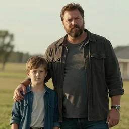 a still from a movie about a proud father standing next to his son. 4K