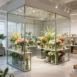 labotory concept flower shop interior design, made of steel and glass