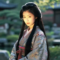 gorgeous japanese princess in an ancient fantasy garden, spotlight on face, long hair, beautiful intricately decorated clothing, natural pose, backlight, shallow depth of field, fantasy matte painting, karole bak, mohrbacher, hasui kawase, noriyoshi ohrai