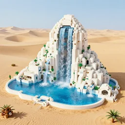 white habitat 6 7, ecofuturism scifi, lego architect building in the dessert and infinite pools waterfalls
