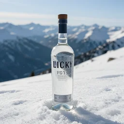 classy vodka bottle still on a snowy mountain
