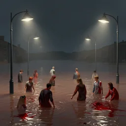 city flooded with ( ( ( ( ( tick blood ) ) ) ) ), lamp posts in the back, 4 k, rtx, volume light, concept, studio matte painting, artstation, artur tarnowski, mihai muscan, marcin tomalak, marta leydy, marcin stepien, charlotte hughes, zuzanna dabrowa