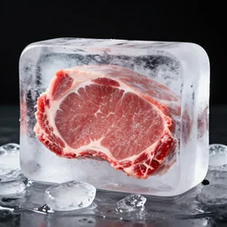 meat inside an ice block, photo