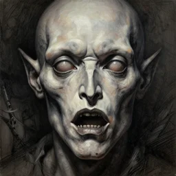 gediminas pranckevicius portrait of a monster in the sinister valley of despair, one mouth, one nose, two eyes, oil painting by tomasz jedruszek, cinematic lighting, pen and ink, anthropomorphic intricate, elegant, highly detailed, digital painting, artstation, concept art, smooth, sharp focus, illustration, art by artgerm, bob eggleton, michael whelan, stephen hickman, richard corben, wayne barlowe, greg rutkowski